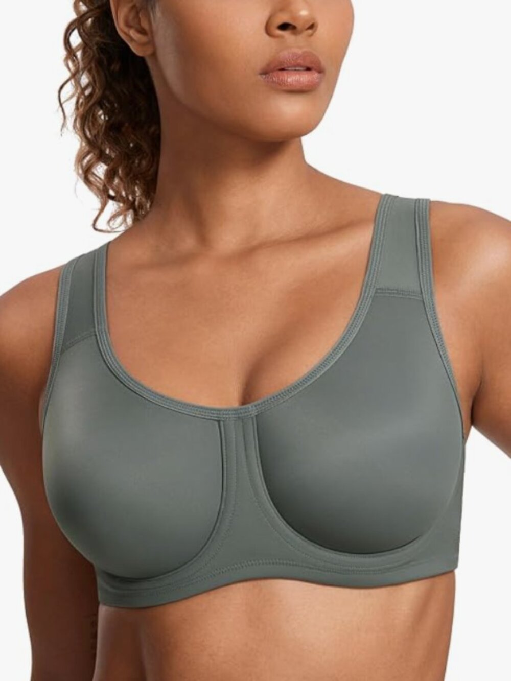 Syrokan A227 Women's High Impact Sports Underwire Max Control Bra Gray Sage 38C